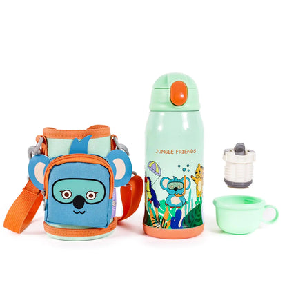 Kids Water Bottle with Bag Jungle Friends