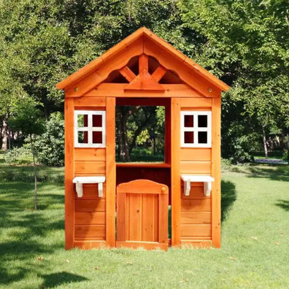 All Wooden Kids Playhouse With 2 Windows And Flowerpot Holder