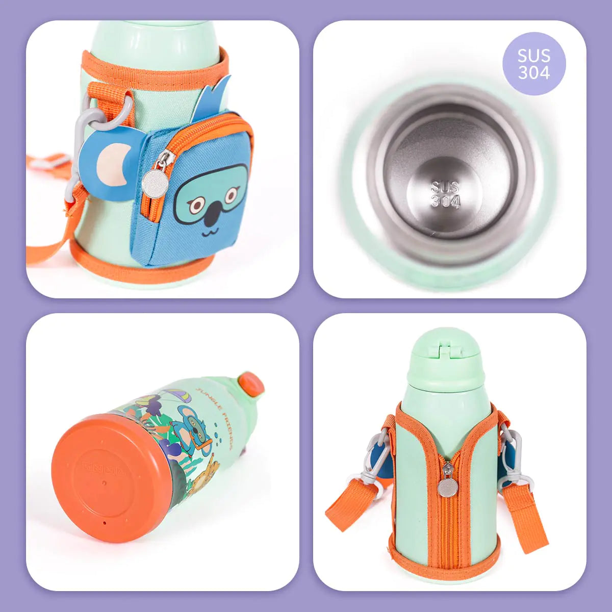 Kids Water Bottle with Bag Jungle Friends