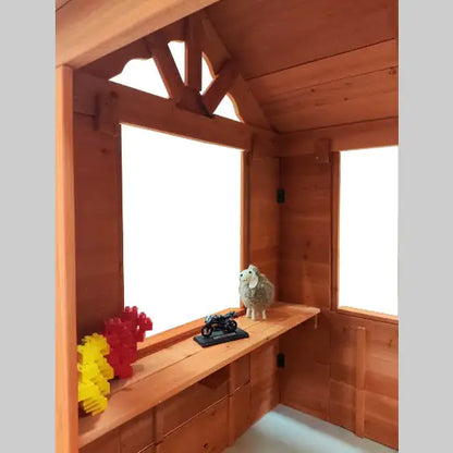 All Wooden Kids Playhouse With 2 Windows And Flowerpot Holder