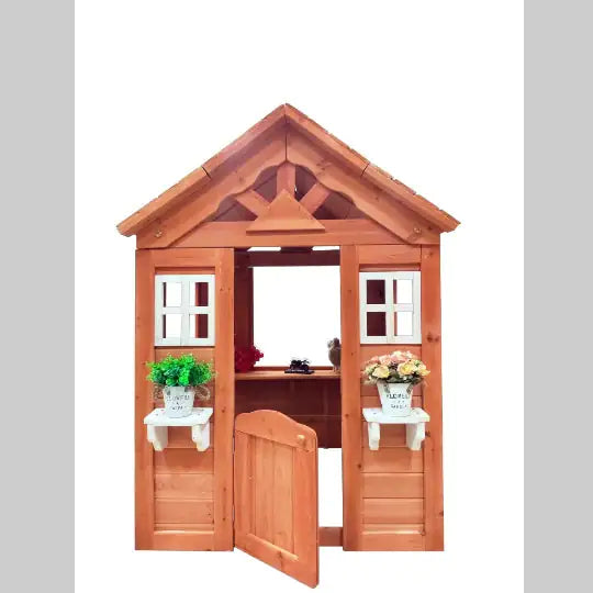 All Wooden Kids Playhouse With 2 Windows And Flowerpot Holder